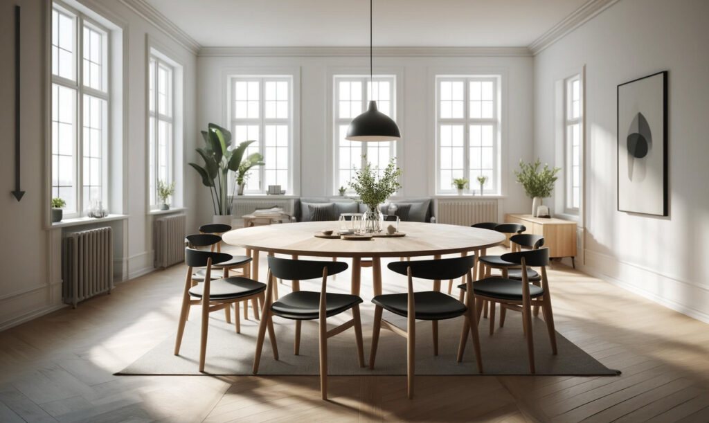 smukt rundt plankebord i nordisk stil