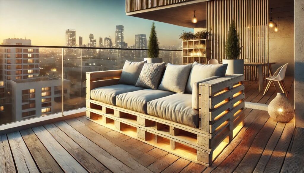 Flot moderne pallesofa på en altan