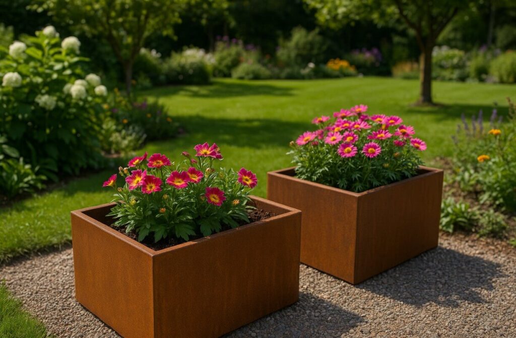 plantekasser i cortenstål