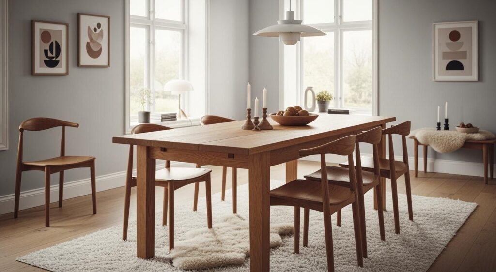 egetræs bord med stole