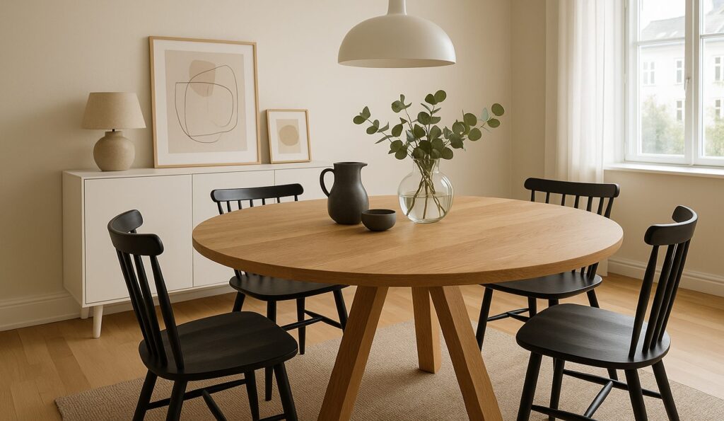 rundt plankebord i stuen - for dig der går op i boligindretning